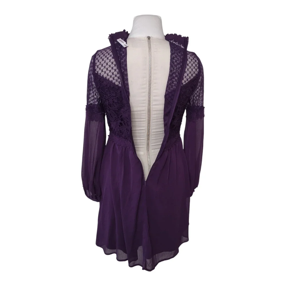 Girls Purple Party Dress Size S Special Occasion Sheer Chiffon Lace A-line